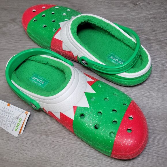 Crocs Unisex Classic Christmas Holiday Fuzzy Lined Clogs Sandals 13 Dual Comfort - Picture 8 of 11